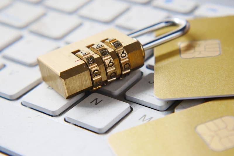 Digital padlock on circuit board representing cybersecurity